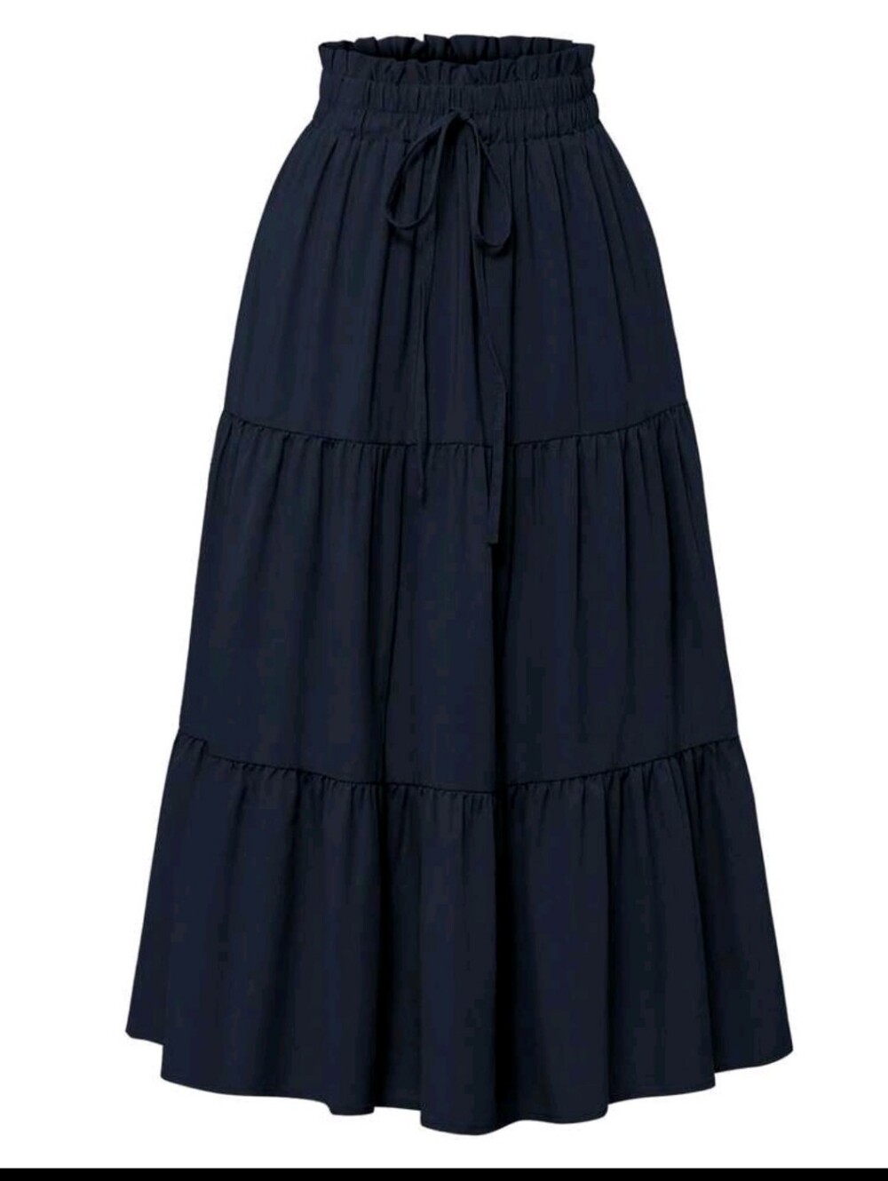 SHEIN Navy Tiered Maxi Skirt with Drawstring Waist